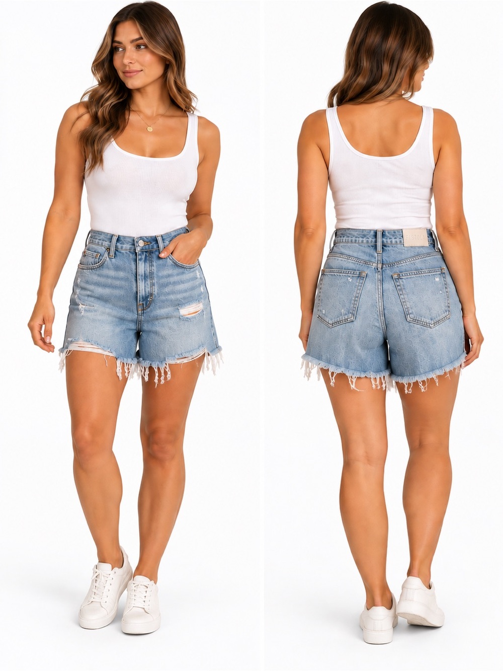 pistola Light Blue High-Rise Distressed Denim Shorts